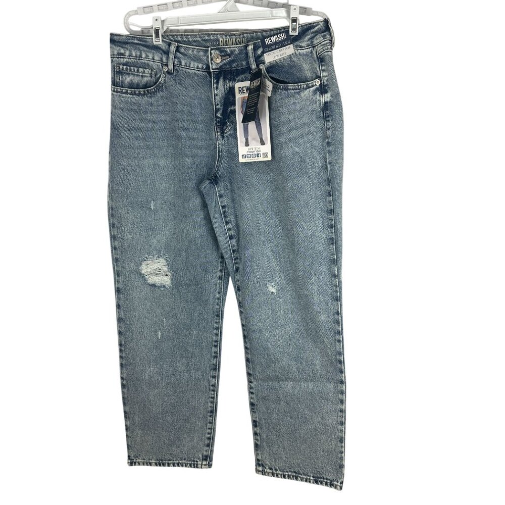 Rewash Womens Vintage Revival Low Rise Straight Jeans Size 13 Distressed Look